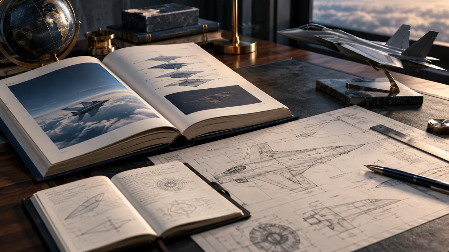 Illustrative aerospace scene: Aerospace governance layers represented by a formal technical reference volume.